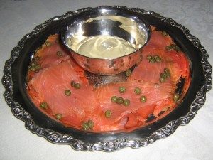 Gravlax with capers and mustard-dill sauce