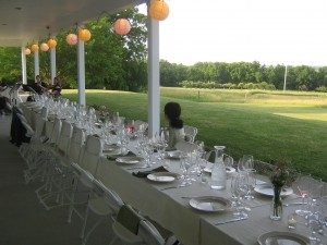 Dining with a view of the vineyards and lake.