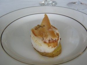 Smoked trout and scallop Napoleon layered with Yukon gold potato