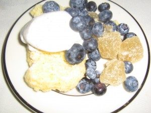 Ginger ice cream, blueberry compote and lavender shortbread